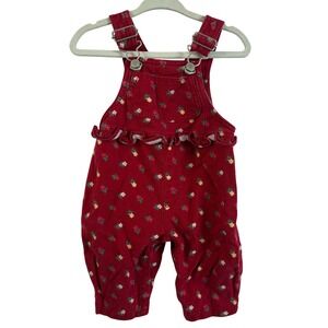Vintage 90s Gymboree Girl baby Floral Red Overalls rainbow tag cotton 3-6 months